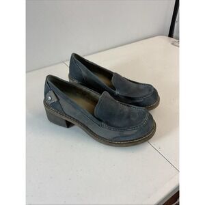 London Underground‎ Blue Leather Chunky Heel Loafer  Women's Shoes 10
